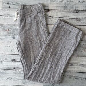 ATHLETA Light Gray & White Railroad Stripe Linen Relaxed Fit Pants | Size 4
